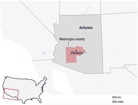 A map of Maricopa county in Arizona.