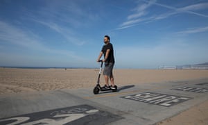 A Bird electric scooter on Santa Monica State Beach, Santa Monica, California on 15th April 2018. Pic © Dan Tuffs FAO Nick Mead - Cities Deputy Editor.