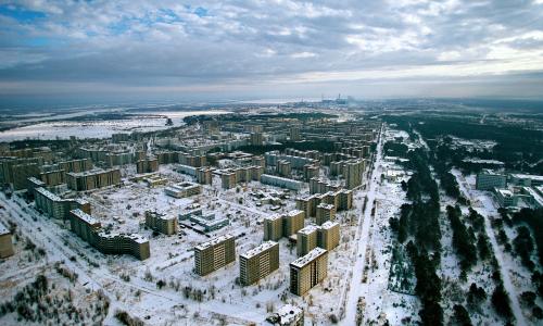 The abandoned streets of Pripyat, former home to Chernobyl workers.