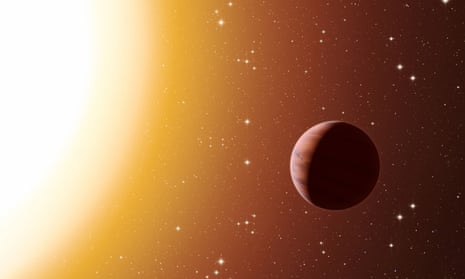 Artist's impression of a hot Jupiter planet orbiting close to one of the stars in the rich old star cluster Messier 67