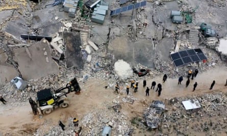 An aerial image shows the ruins of destruction in north-west Syria.