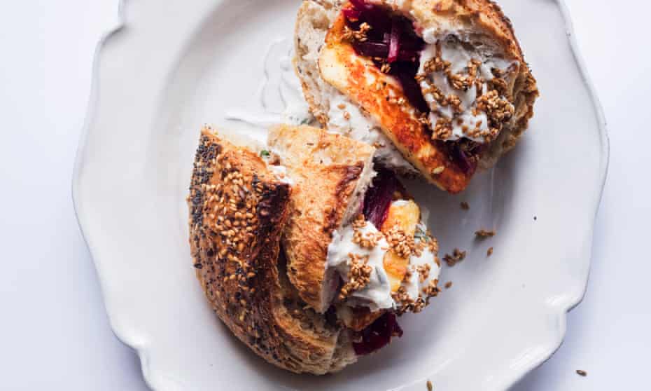Say cheese: halloumi with beetroot and sesame bread.