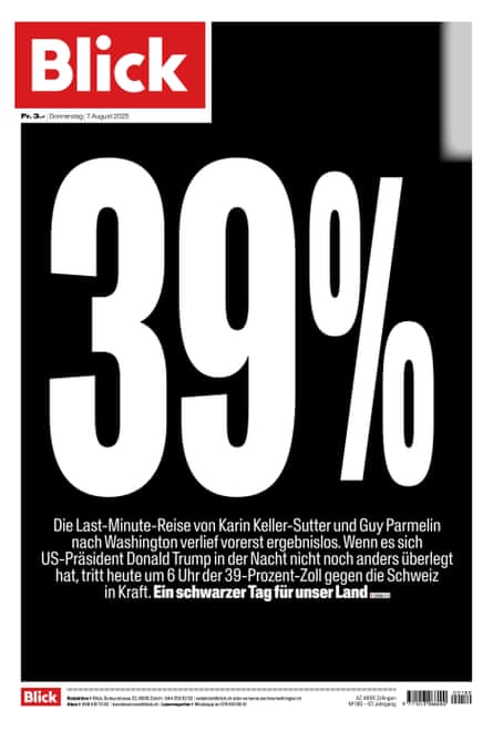 The front page of Swiss newspaper Blick, 7 August 2025.