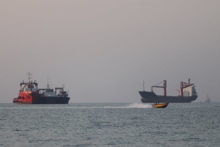 Vessels in the strait of Hormuz near the beach of Bandar Abbas, Iran, on Monday.
