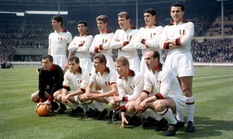 Milan line up for the 1963 European Cup final against Benfica, with Gino Pivatelli, Cesare Maldini, Gianni Rivera, José Altafini and Giovanni Trapattoni among the players