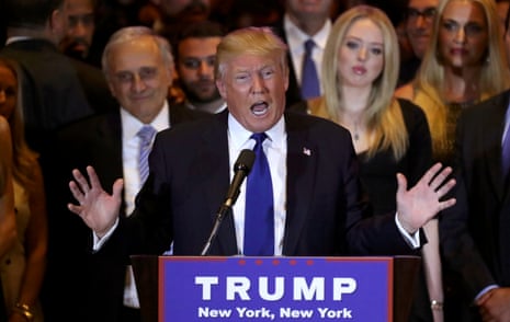 Donald Trump holds a press conference in Trump Tower after his massive victory in New York.