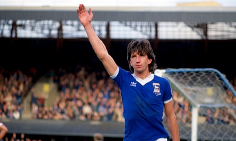 Paul Mariner celebrates as Ipswich Town head to a 6-0 victory over Manchester United in 1980.