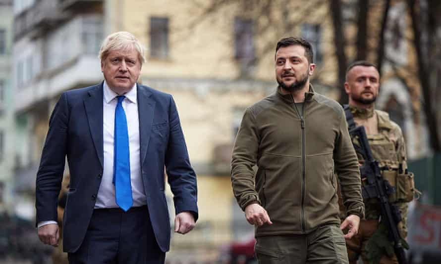 Boris Johnson with Volodymyr Zelenskiy when Johnson visited Kyiv in April.