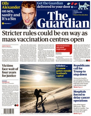 Guardian front page, Monday 11 January 2021