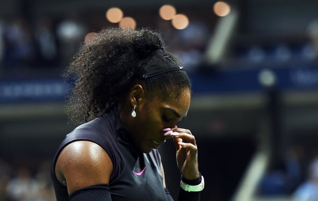 A dejected Serena Williams during her defeat.