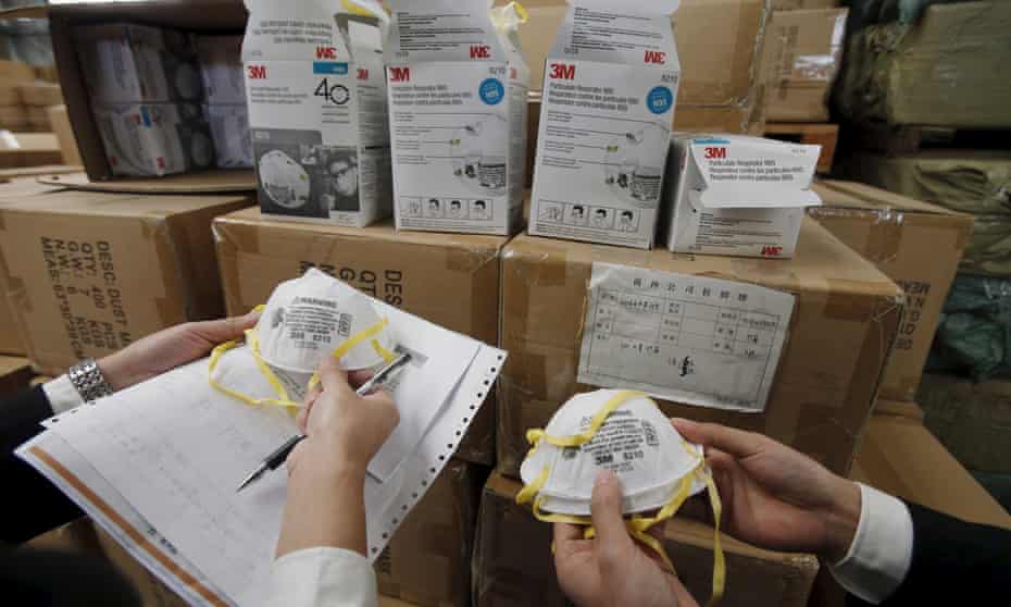 Fake safety masks seized by customs in Shanghai.