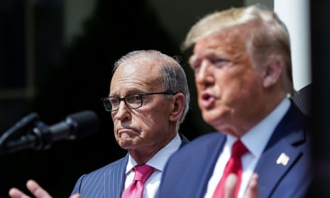 Larry Kudlow in the White House Rose Garden with Trump last year.