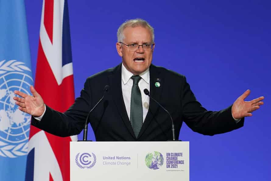 Scott Morrison delivers Australia’s national statement on day two of the Cop26 conference in Glasgow