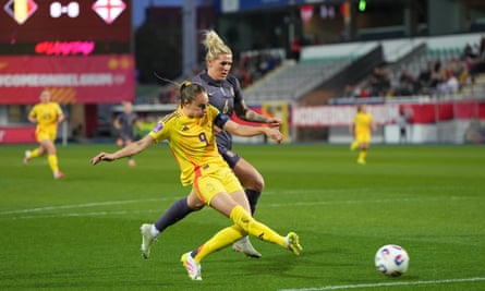 Tessa Wullaert scores against England in the Nations League.
