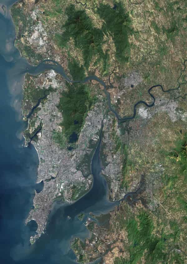 A satellite image of Mumbai.