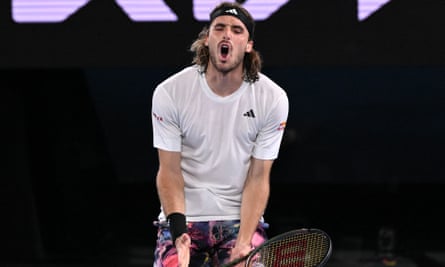 Tsitsipas shows the strain.