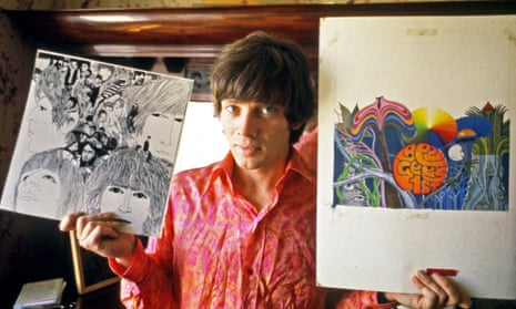 An old face amid the ensuing madness ... Voorman at his home in Streatham, London, in 1967 with his original artwork for the Beatles and Bee Gees. 