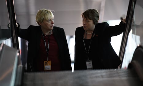 Angela Eagle (left), who launched a leadership bid in the summer before dropping out to make way for Owen Smith, with her twin sister Maria at the conference venue.