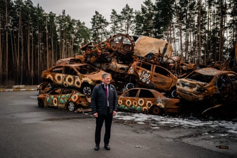 Starmer visits the cemetery of damaged civilian cars in the town of Irpin, near Kyiv.