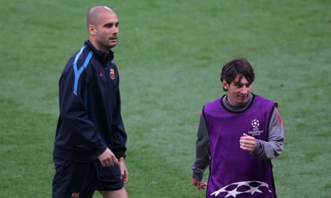 Lionel Messi with Pep Guardiola at Barcelona in 2011. Guardiola is now Manchester City’s manager and wants to sign the forward.