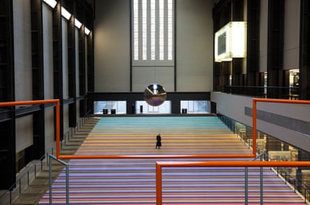 A place to hang … the Turbine Hall has a striking new carpet, from which to watch a pendulum swing.