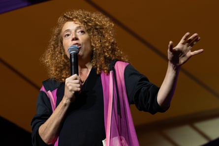 Michelle Wolf gesticulating during a standup routine