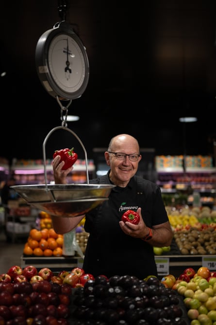 Dario Bulfone weighing produce at Aumanns in Warrandyte.