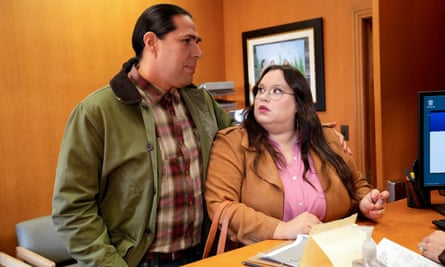 Dallas Goldtooth and Jana Schmieding in Rutherford Falls
