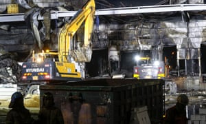 South Korea-Firefighters carry out a search and rescue operation at the site of a fire that broke out at a warehouse construction site in Icheon.