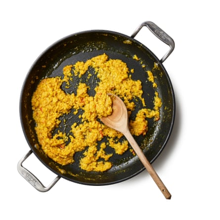 Felicity Cloake’s perfect chicken rendang. Pour the remaining oil into a pan just wide enough to hold the chicken in a single layer and put it on a medium-low heat. Scrape the spice paste into the pan and fry, stirring regularly, until fragrant, oily and audibly frying rather than steaming.