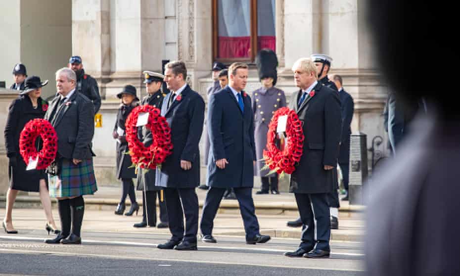 Boris Johnson, David Cameron and Kier Starmer during the Remembrance Day service in Whitehall