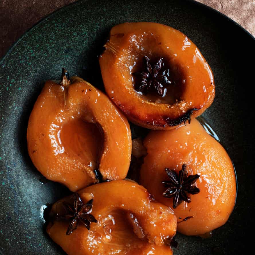 Baked quince with maple syrup.