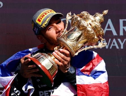 Lewis Hamilton celebrates winning the 2024 British Grand Prix