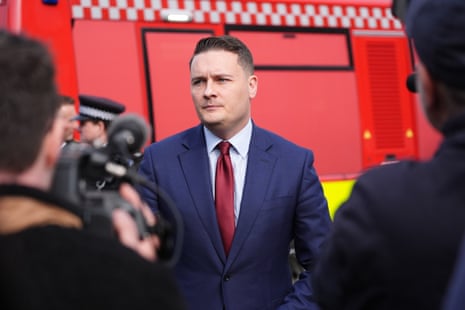 Health Secretary Wes Streeting at the scene in Highfield Road, Golders Green, London, after an apparent arson attack on four ambulances belonging to the Jewish Community Ambulance service in London.