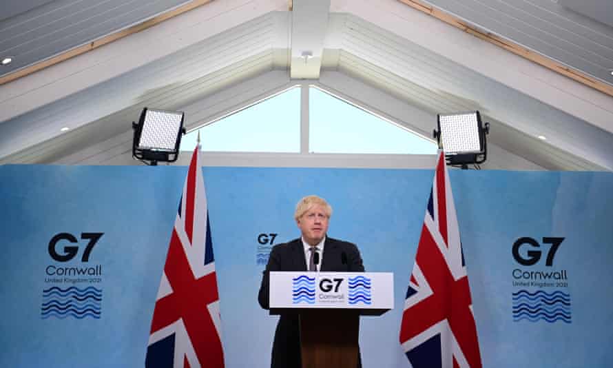 Boris Johnson speaks at a press conference on the final day of the G7 Summit in Carbis Bay, Cornwall.