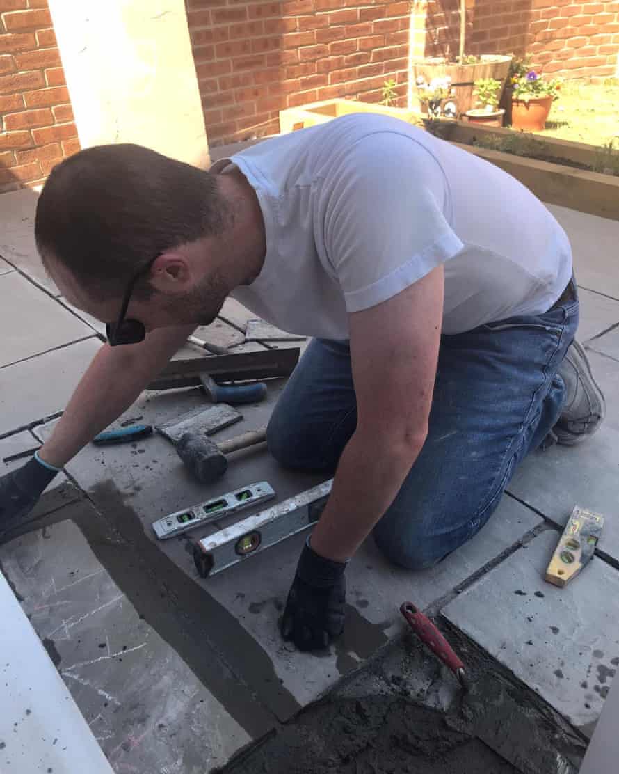 Chris Clark building his patio.