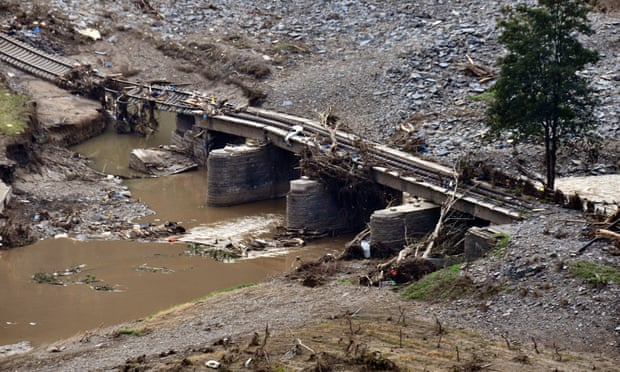 A railway bridge near Dernau in Germany destroyed by floods this month.