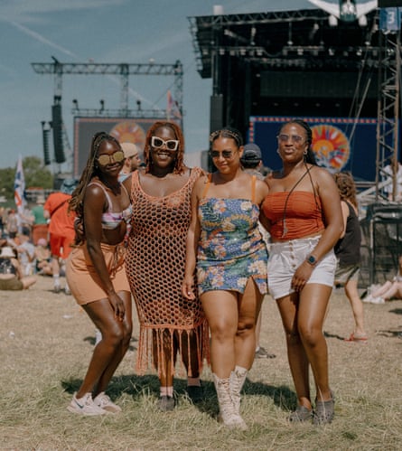 “I recognise you from the chat!” Left to right: Gladys, Mary, Natasha, and Tolu, who we met through the Black at Glastonbury group chat we were added to a few weeks before the festival.