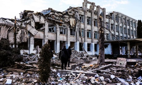 destroyed main building of school number 25, after being bombed in Zhytomyr, Ukraine, 11 March 2022