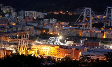 General view of collapsed Morandi Bridge in Genoa.