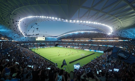 An architectural render in 2018 of the new Sydney Football Stadium, located at Moore Park in Sydney. 
