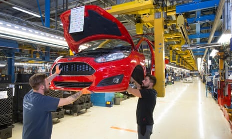 Production of a Ford Fiesta car on the assembly line in Cologne, Germany.