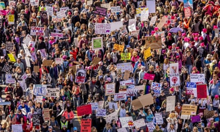 Aerial View of the 750,000 women participated in the Women’s March, following the election of Donald Trump.