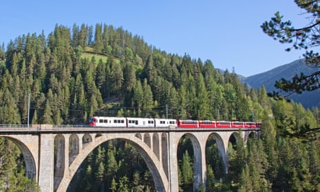 Wiesener viaduct on the train line Davos - Filisur in the swiss alps
