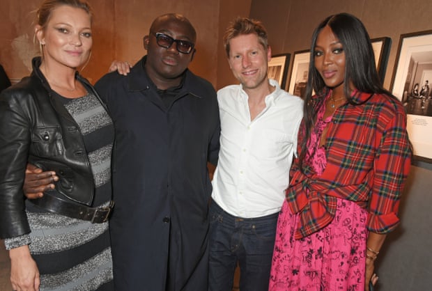 Enninful with Kate Moss, designer Christopher Bailey and Naomi Campbell in 2017.