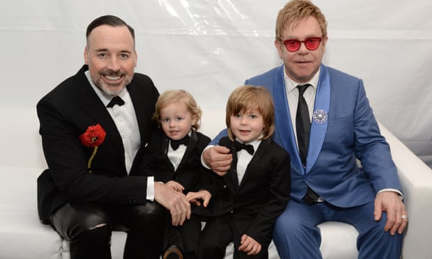 Elton John with his his partner David Furnish with their sons Elijah and Zachary.