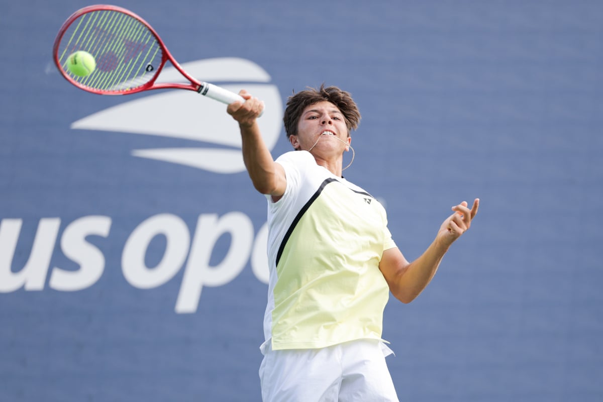 Teodor Davidov in action against Connor Doig during the junior boys’ singles competition at the US Open.