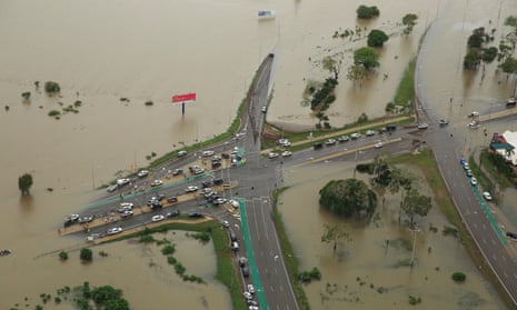 Stranded vehicles in floodwaters in Townsville in 2019.
