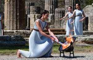 Actress Xanthi Georgiou lit the Olympic torch in Greece on Thursday – but will it ever reach Tokyo?