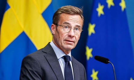 Ulf Kristersson speaking on Tuesday.